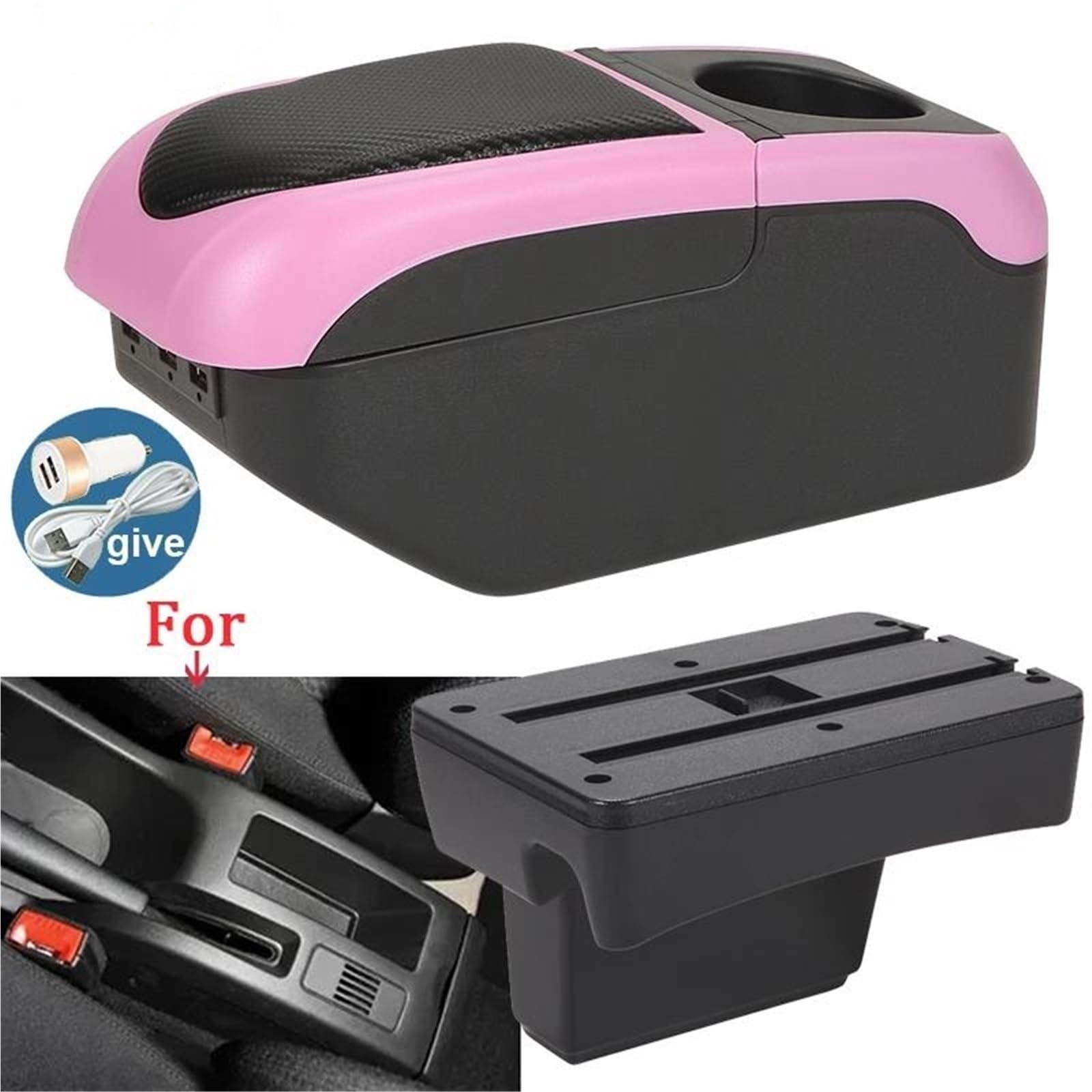 Mittelarmlehne Armlehnenbox Für Peugeot Für 307 CC Auto-Armlehnen-Aufbewahrungsbox Innenraum-Nachrüstung Spezielles Autozubehör Aufbewahrungskonsole(Black Pink) von DZSQWETYU