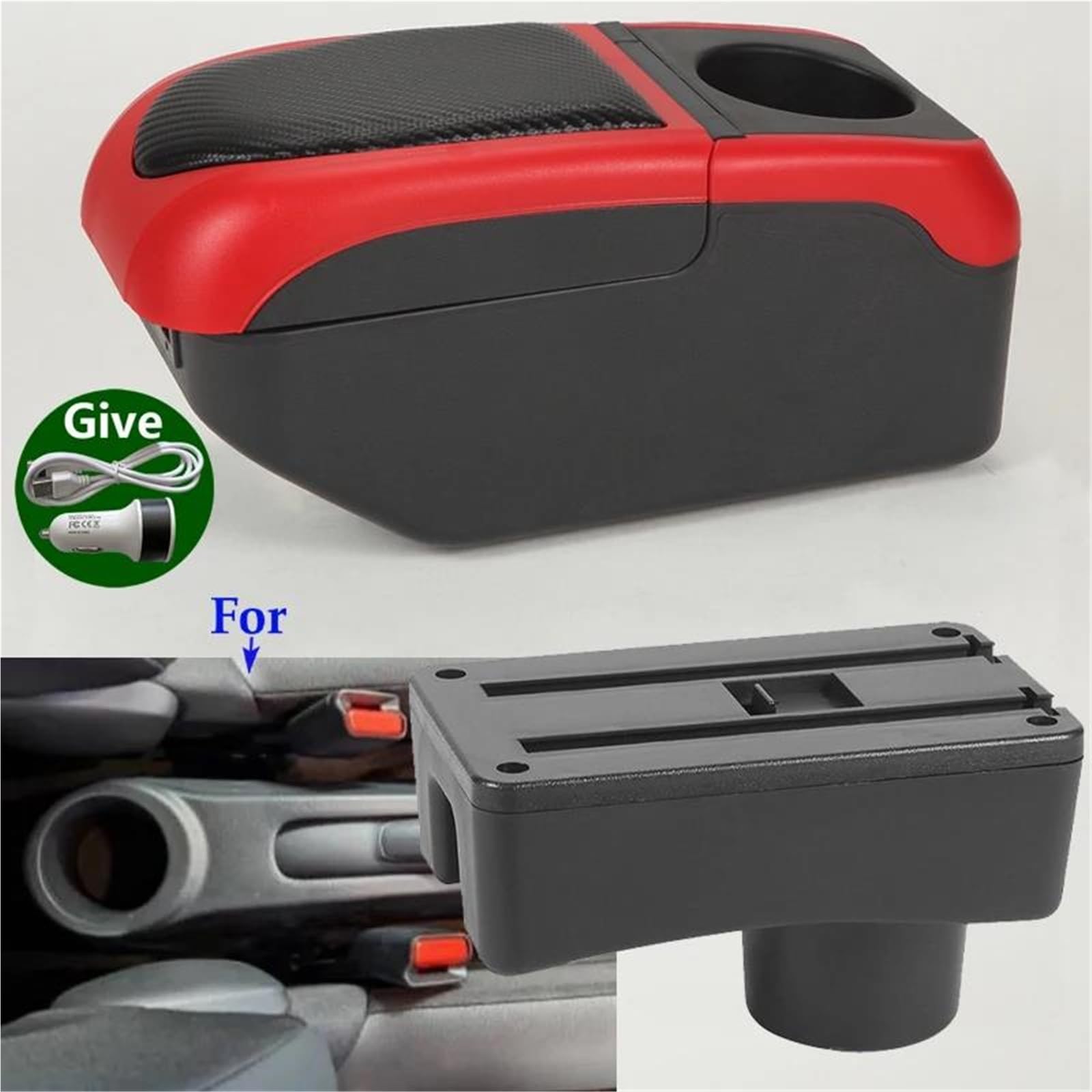 Mittelarmlehne Armlehnenbox Für Toyota Für Aygo Auto Armlehne Retrofit Teile Auto Aufbewahrungsbox Armverstrebungen Innenraum Aufbewahrungskonsole(Schwarz Rot) von DZSQWETYU