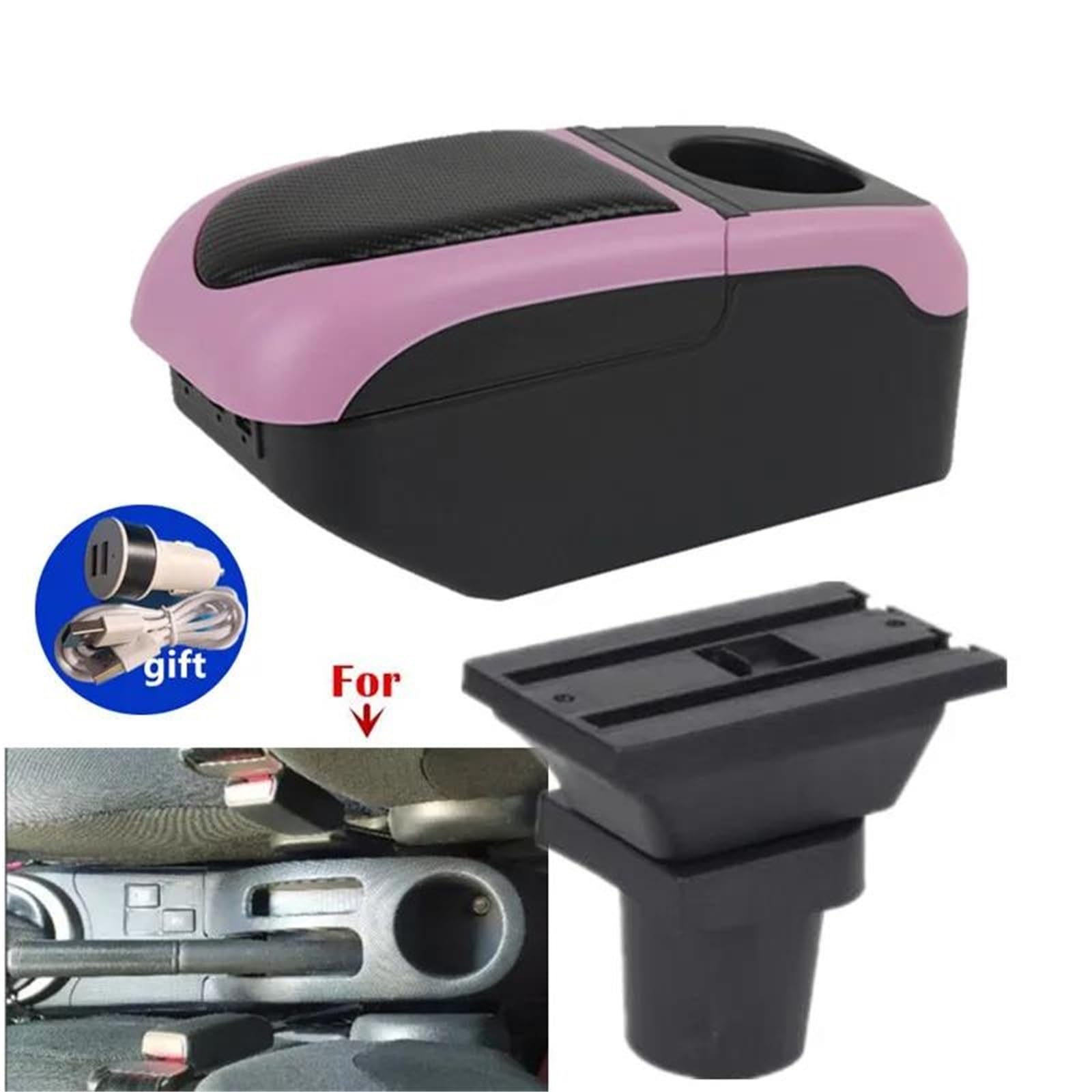 Mittelarmlehne Armlehnenbox Für Toyota Für Ist Für Urban Für Cruiser Armlehnenbox Center Storage Box Innennachrüstung Aufbewahrungskonsole(Black-pink) von DZSQWETYU