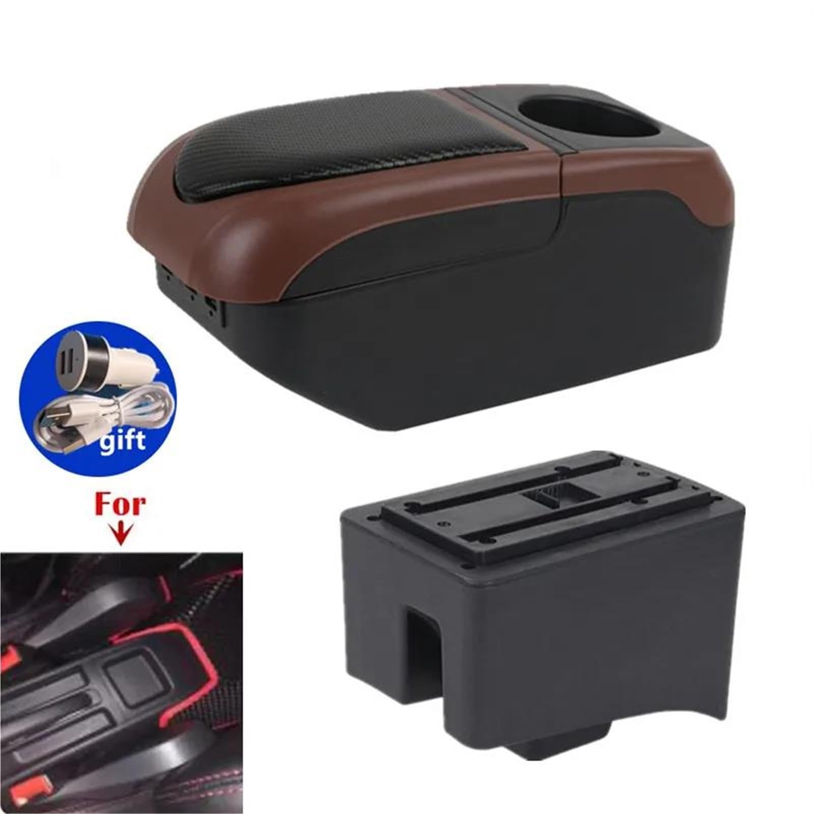 Mittelarmlehne Armlehnenbox Für VW Für Vento Für Polo V 2009-2020 Auto-Armlehnenbox Aufbewahrungsbox Nachrüst-Getränkehalter Aufbewahrungskonsole(Black-coffee) von DZSQWETYU