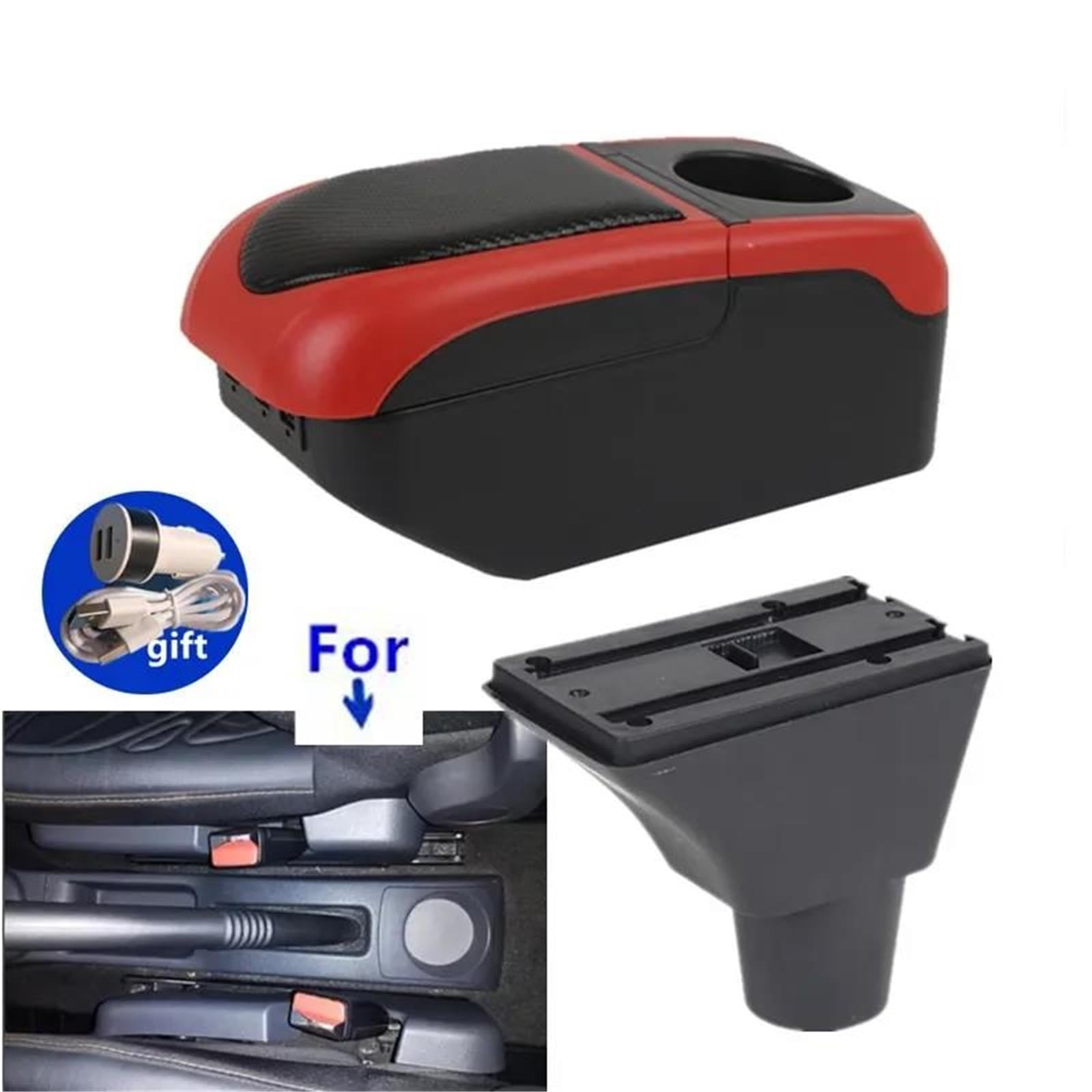 Mittelarmlehne Auto Armlehne Box Für Dacia Für Sandero Für Logan 2 Für Sandero Für Stepway Armlehne Box Lagerung Box Nachrüstung Aufbewahrungskonsole(Black-red) von DZSQWETYU