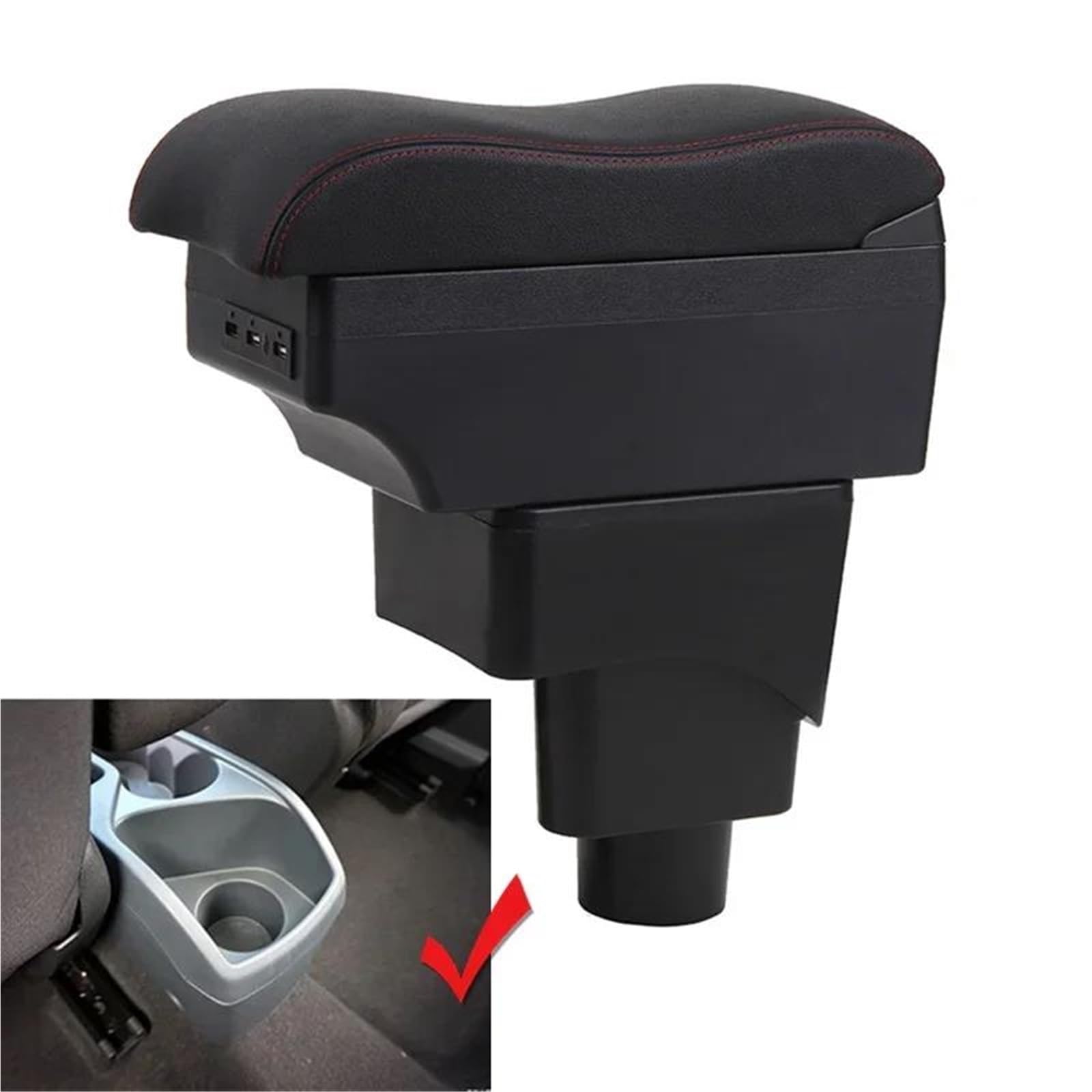 Mittelarmlehne Auto Armlehne Box Für Ford Für Ecosport 2013-2017 Leder Arm Rest Center Console Storage Box Dual Layer USB Aufbewahrungskonsole(Style B1) von DZSQWETYU