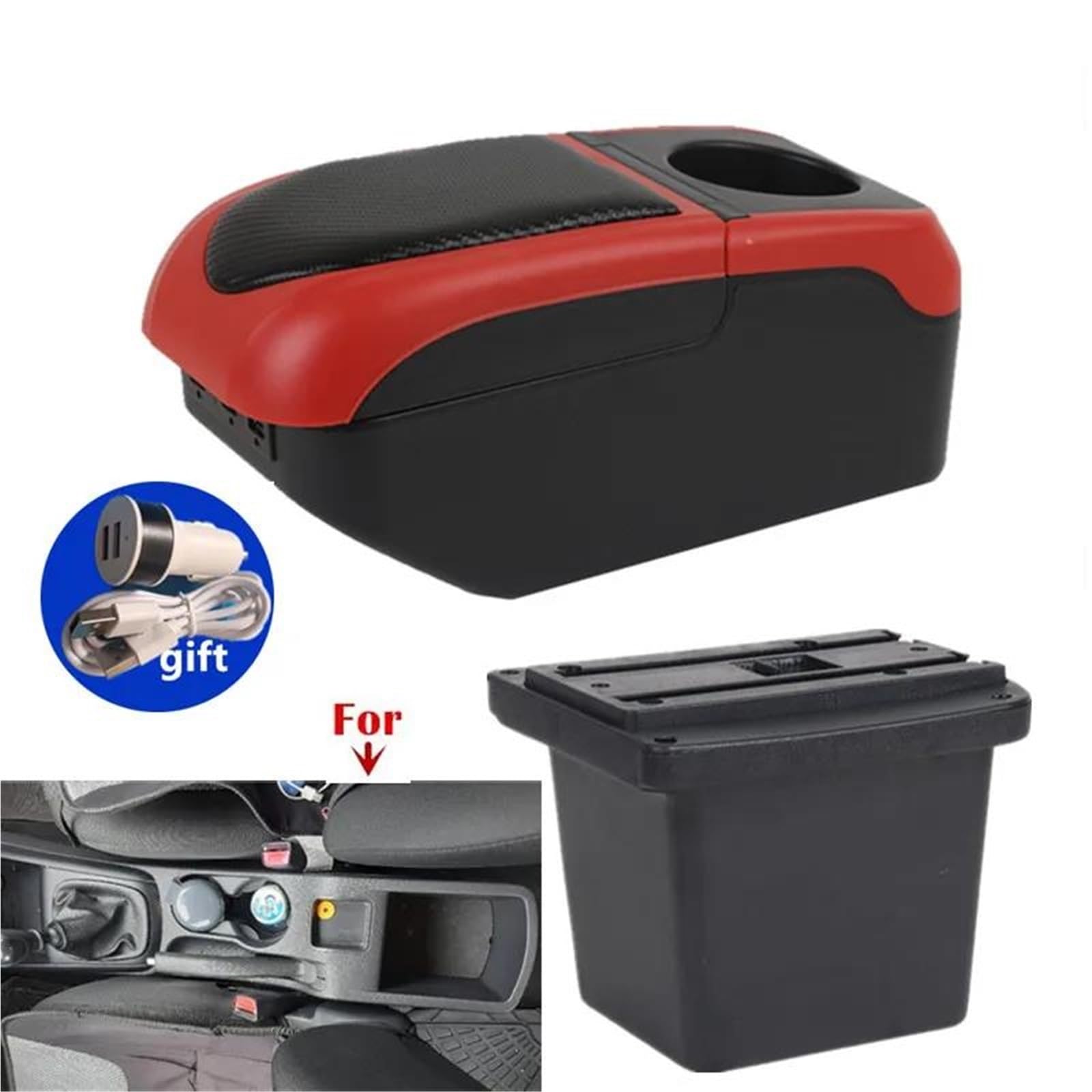 Mittelarmlehne Auto Armlehne Box Für Hyundai Für Elantra Touring Für I30 FD I30cw 2007-2011 Lagerung Box Auto Zubehör Aufbewahrungskonsole(Black-red) von DZSQWETYU