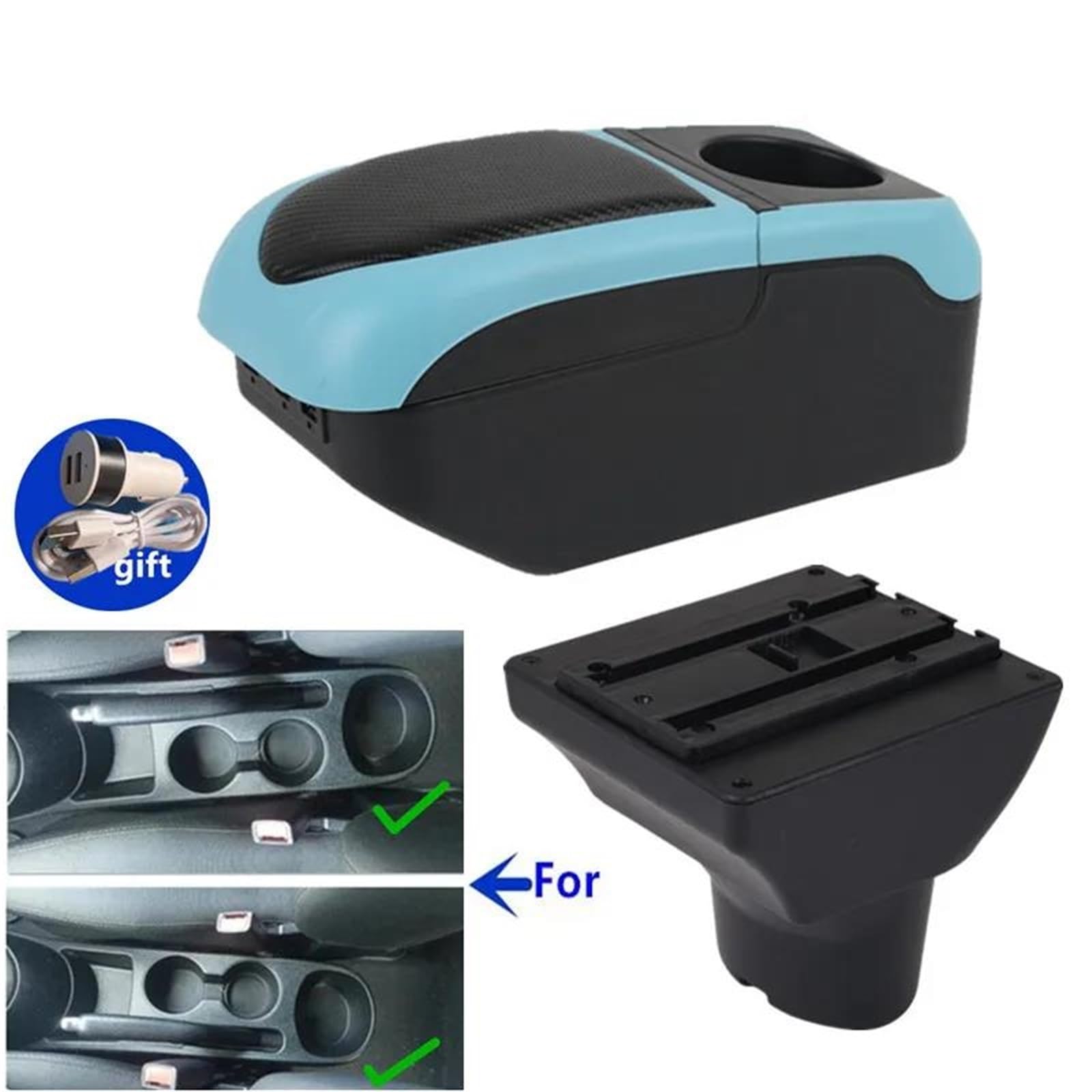 Mittelarmlehne Auto Armlehne Für Hyundai Für I20 2012 Armlehne Box Nachrüstung Interior Center Storage Box Auto Zubehör Aufbewahrungskonsole(Black-blue) von DZSQWETYU