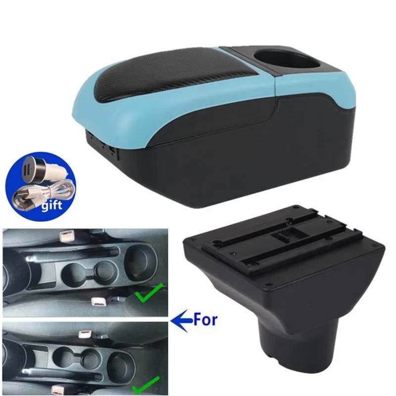 Mittelarmlehne Auto Armlehne Für Hyundai Für I20 2012 Armlehne Box Nachrüstung Interior Center Storage Box Auto Zubehör Aufbewahrungskonsole(Black-blue) von DZSQWETYU