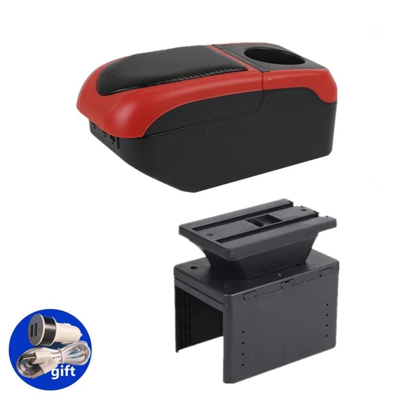 Mittelarmlehne Universal Armlehnenbox Universal Modell Auto Armlehnenbox Zentrale Aufbewahrungsbox Auto Arm Innenausstattung Aufbewahrungskonsole(Black-red) von DZSQWETYU