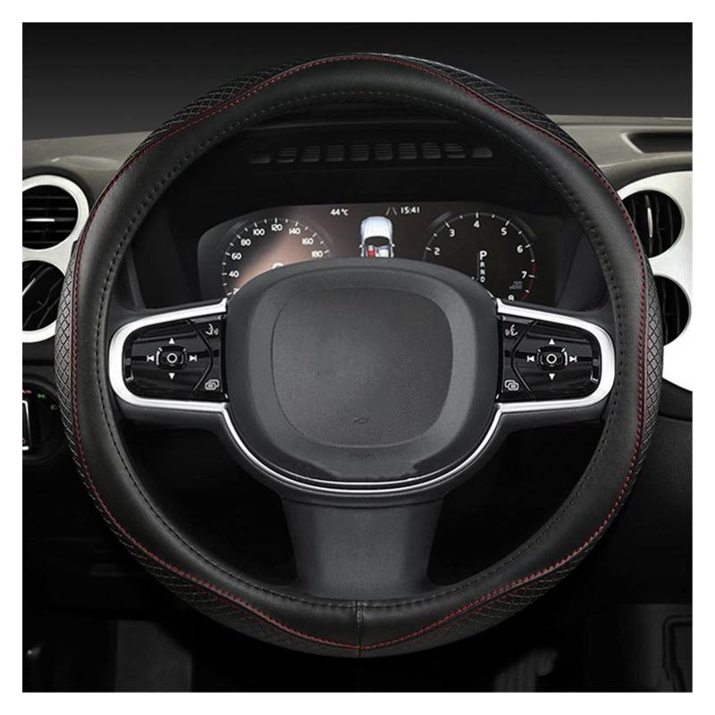 DZST Echtes Leder 38 cm 15 "Auto-Lenkradabdeckung rutschfest Für Volvo Für XC40 Für XC60 Für XC90 Für V40 Für S90 Für S80 Für S60 Für S40 Lenkrad Abdeckung(Schwarz Rot) von DZST