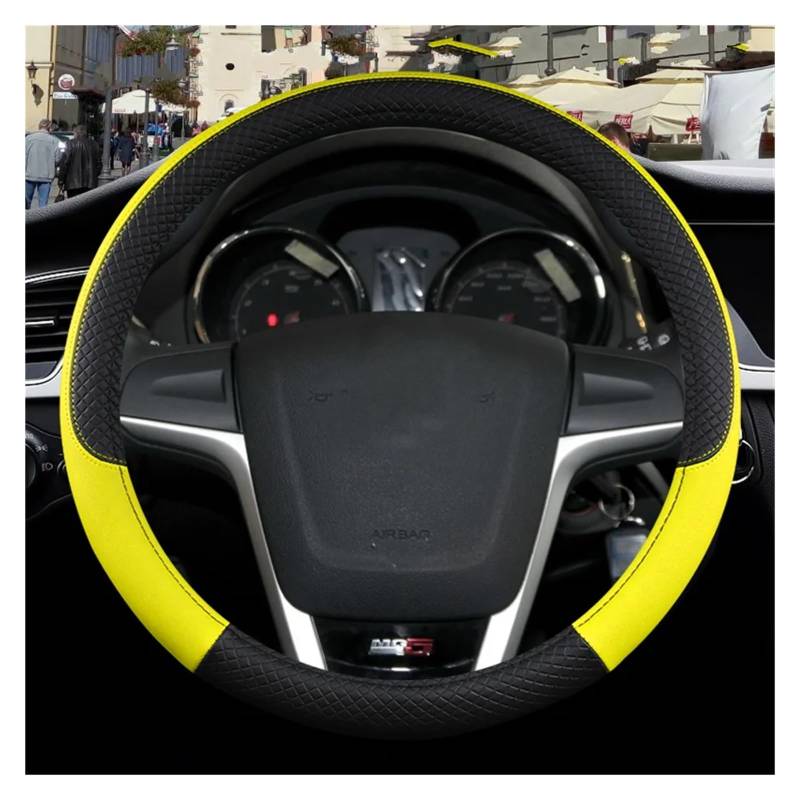 DZSYINGCHUSM Lenkradbezug Autolenkradabdeckung Aus PU-Leder, rutschfest, Autozubehör Für MG HS ZS EV MG3 3SW MG5 MG6 MG7 ZR EHS EZS GT, 9 Farben Auto Lenkradhülle(O Shape Yellow) von DZSYINGCHUSM
