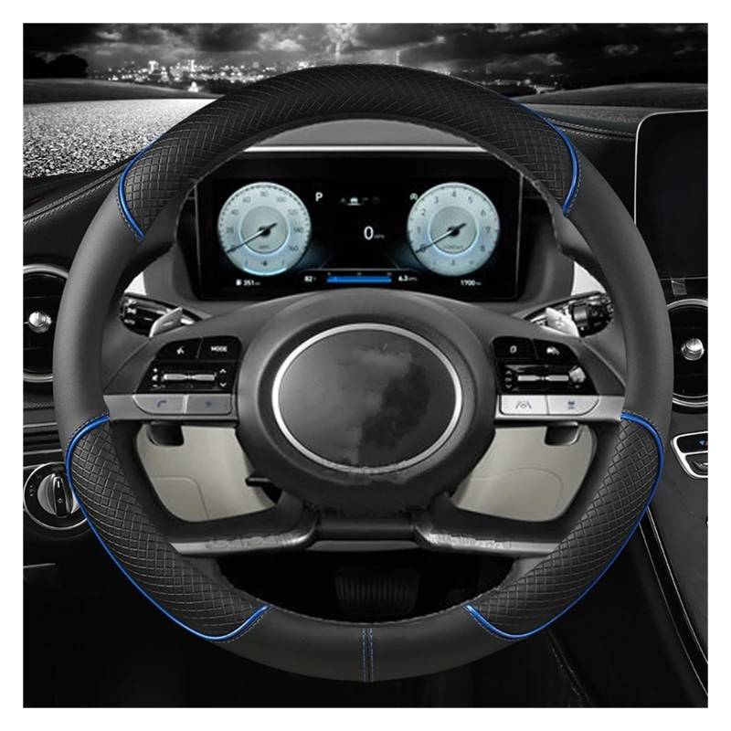 Lenkradbezug Auto-Lenkradbezug Aus PU-Leder, Autozubehör Für Hyundai Für Tucson Für Accent Für Kona Für Sonata Coupe Für Santa Fe Auto Lenkradhülle(O Shape Blue) von DZSYINGCHUSM