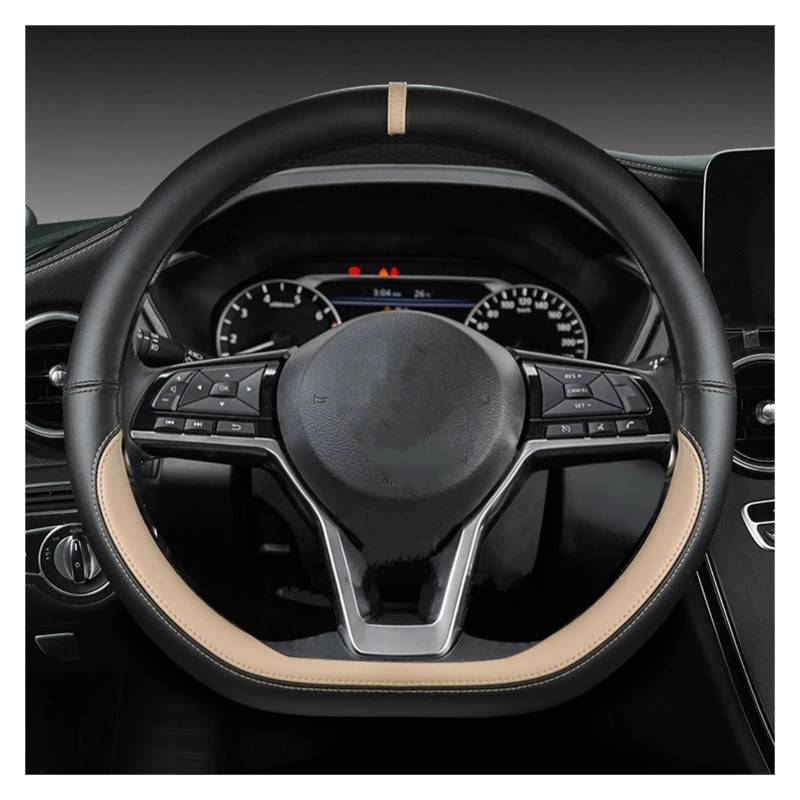 Lenkradbezug Autolenkradabdeckung, Autozubehör Für Nissan Für Kicks Für Tiida Für Teana Für Juke Für Versa Für Leaf Für Note Auto Lenkradhülle(D Shape Beige) von DZSYINGCHUSM