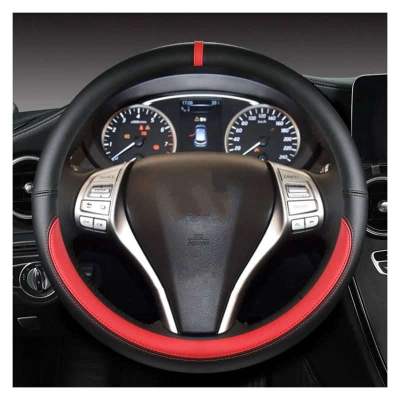 Lenkradbezug Autolenkradabdeckung, Autozubehör Für Nissan Für Kicks Für Tiida Für Teana Für Juke Für Versa Für Leaf Für Note Auto Lenkradhülle(O Shape Red) von DZSYINGCHUSM