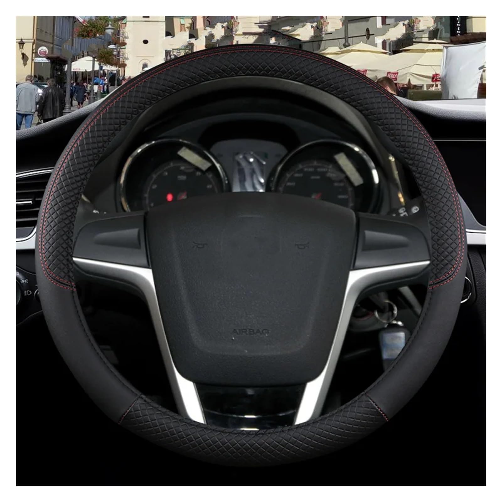 Lenkradbezug Autolenkradabdeckung Aus PU-Leder, rutschfest, Autozubehör Für MG HS ZS EV MG3 3SW MG5 MG6 MG7 ZR EHS EZS GT, 9 Farben Auto Lenkradhülle(O Shape Black) von DZSYINGCHUSM