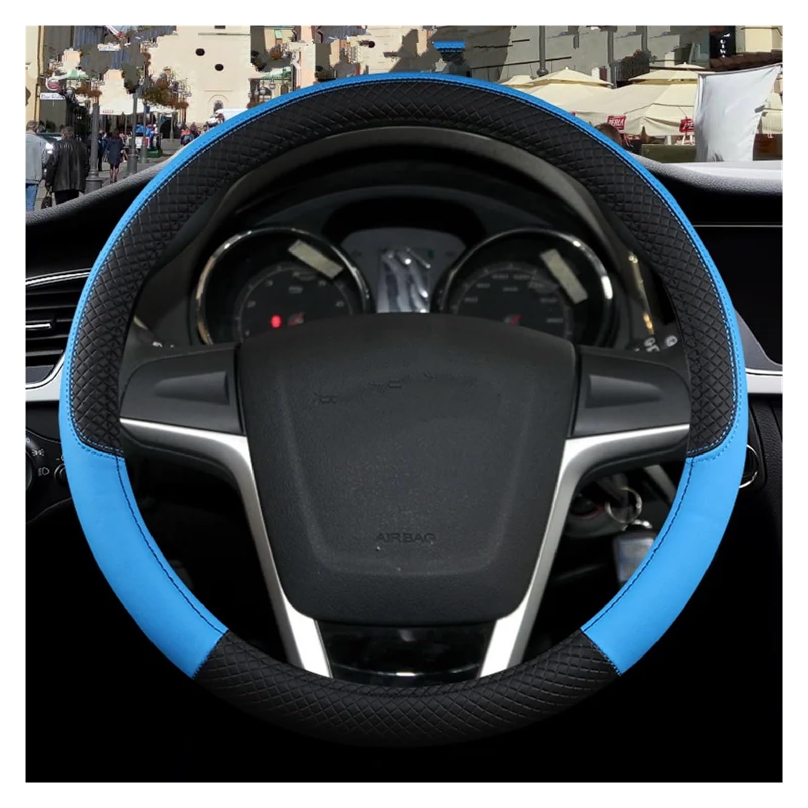 Lenkradbezug Autolenkradabdeckung Aus PU-Leder, rutschfest, Autozubehör Für MG HS ZS EV MG3 3SW MG5 MG6 MG7 ZR EHS EZS GT, 9 Farben Auto Lenkradhülle(O Shape Blue) von DZSYINGCHUSM