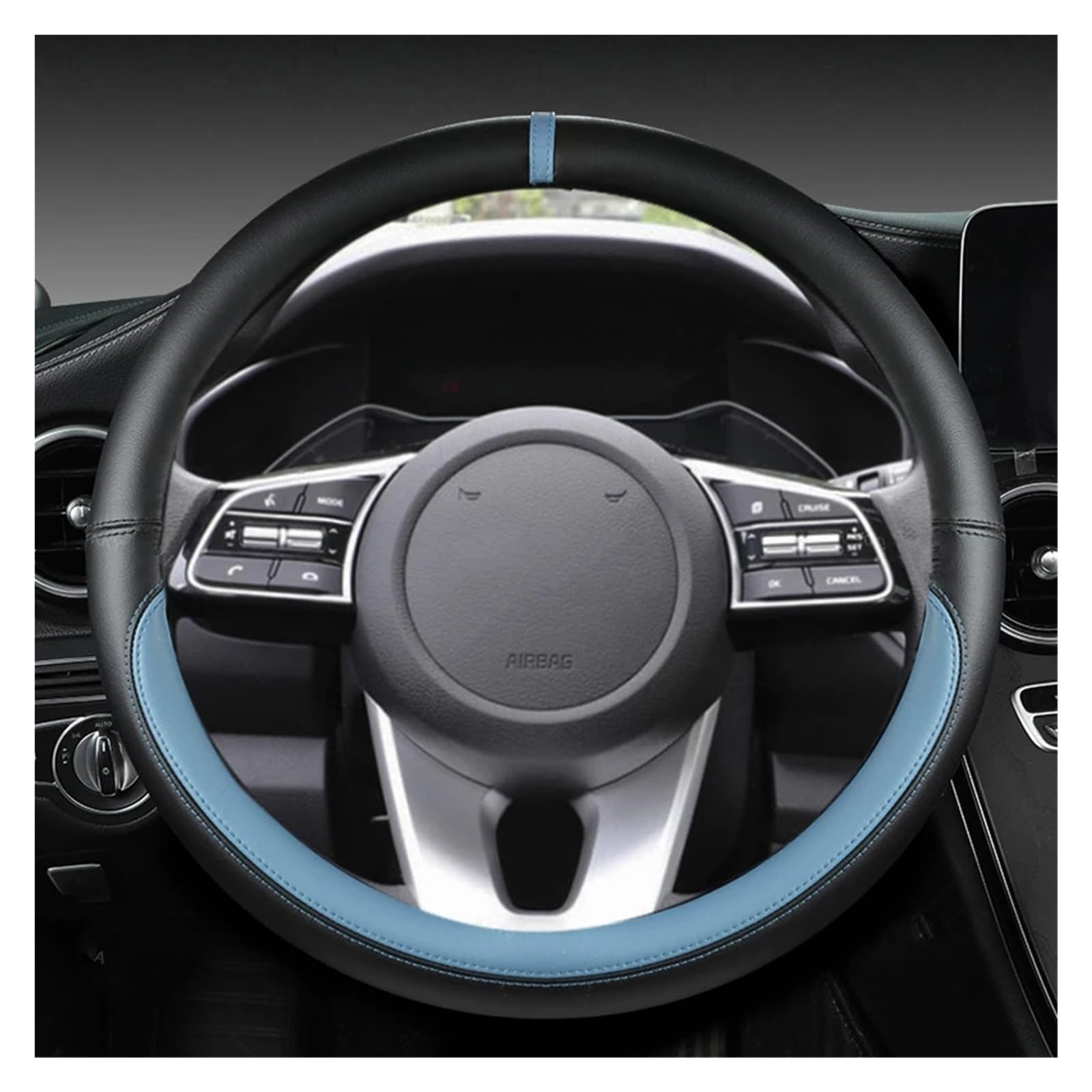 Lenkradbezug Für Kia Für Ceed Für Sorento Für Cerato K2 K3 K4 K5 KX3 KX5 2022 Autolenkradabdeckung 38cm 15" Leder Auto Lenkradhülle(Blue O Shape) von DZSYINGCHUSM
