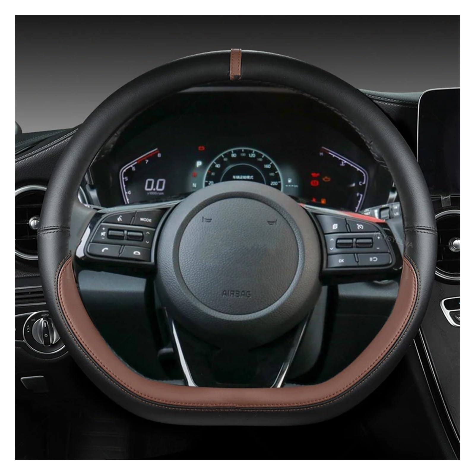 Lenkradbezug Für Kia Für Ceed Für Sorento Für Cerato K2 K3 K4 K5 KX3 KX5 2022 Autolenkradabdeckung 38cm 15" Leder Auto Lenkradhülle(Coffee D Shape) von DZSYINGCHUSM