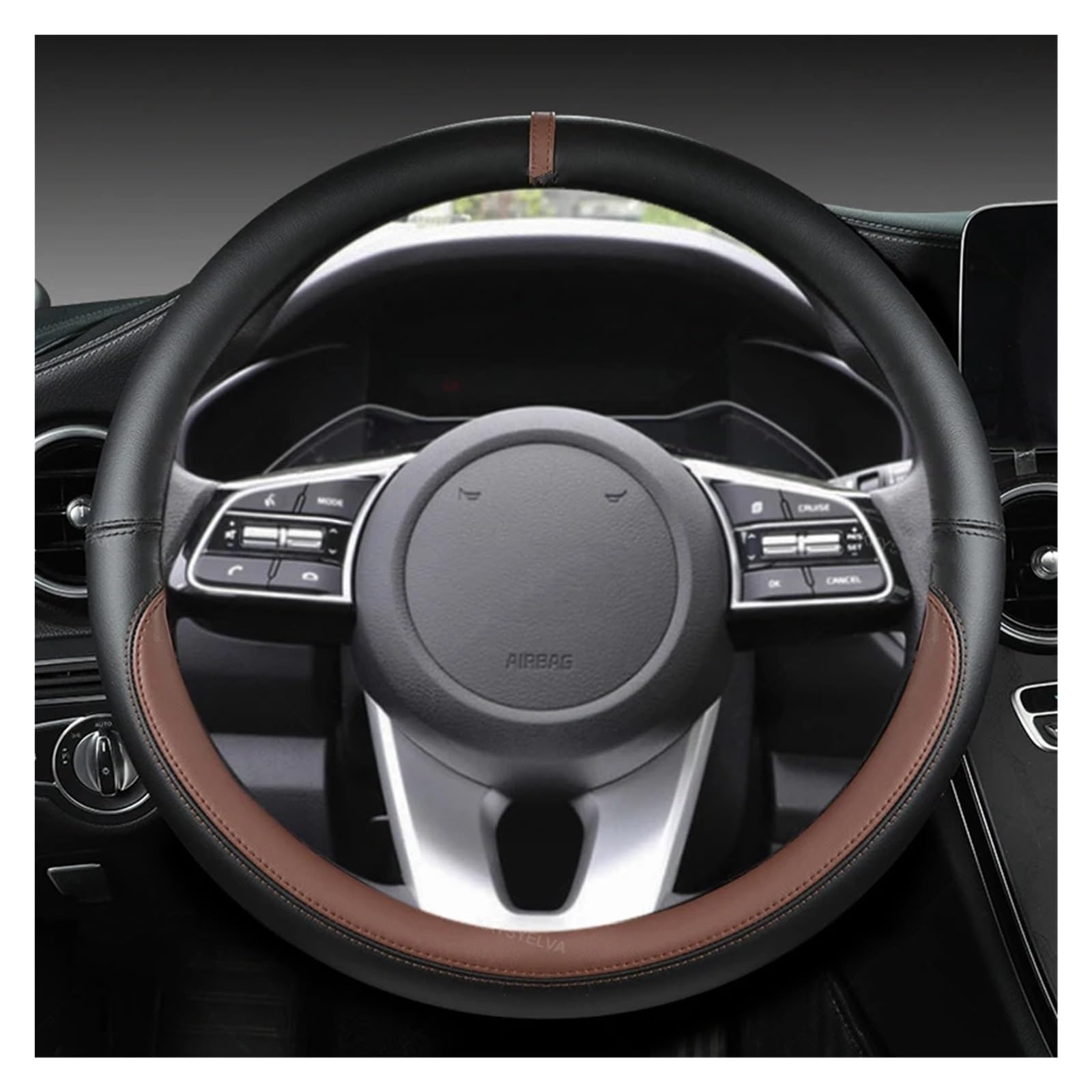 Lenkradbezug Für Kia Für Ceed Für Sorento Für Cerato K2 K3 K4 K5 KX3 KX5 2022 Autolenkradabdeckung 38cm 15" Leder Auto Lenkradhülle(Coffee O Shape) von DZSYINGCHUSM