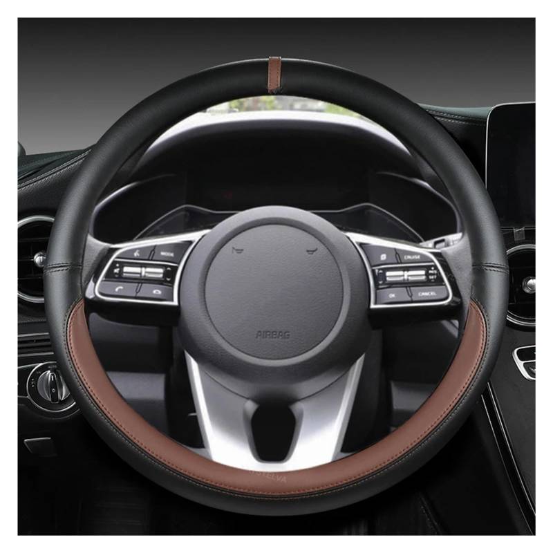 Lenkradbezug Für Kia Für Ceed Für Sorento Für Cerato K2 K3 K4 K5 KX3 KX5 2022 Autolenkradabdeckung 38cm 15" Leder Auto Lenkradhülle(Coffee O Shape) von DZSYINGCHUSM