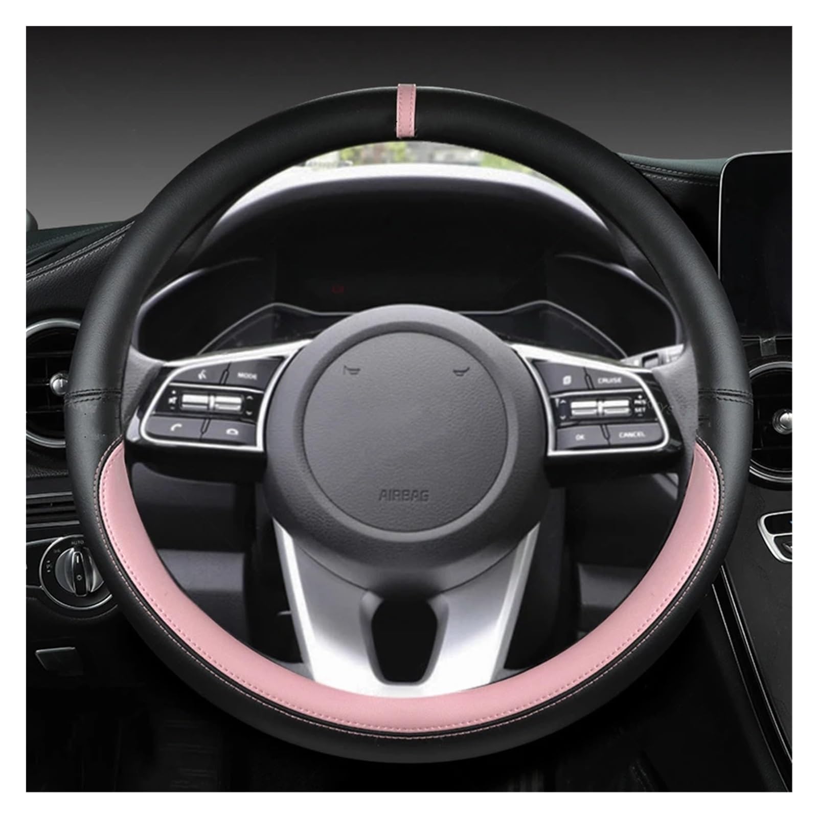 Lenkradbezug Für Kia Für Ceed Für Sorento Für Cerato K2 K3 K4 K5 KX3 KX5 2022 Autolenkradabdeckung 38cm 15" Leder Auto Lenkradhülle(PINK O Shape) von DZSYINGCHUSM