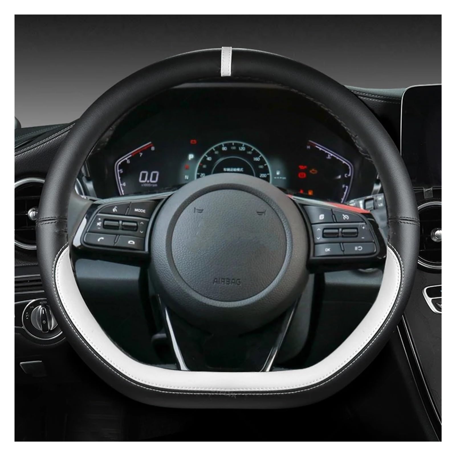 Lenkradbezug Für Kia Für Ceed Für Sorento Für Cerato K2 K3 K4 K5 KX3 KX5 2022 Autolenkradabdeckung 38cm 15" Leder Auto Lenkradhülle(White D Shape) von DZSYINGCHUSM