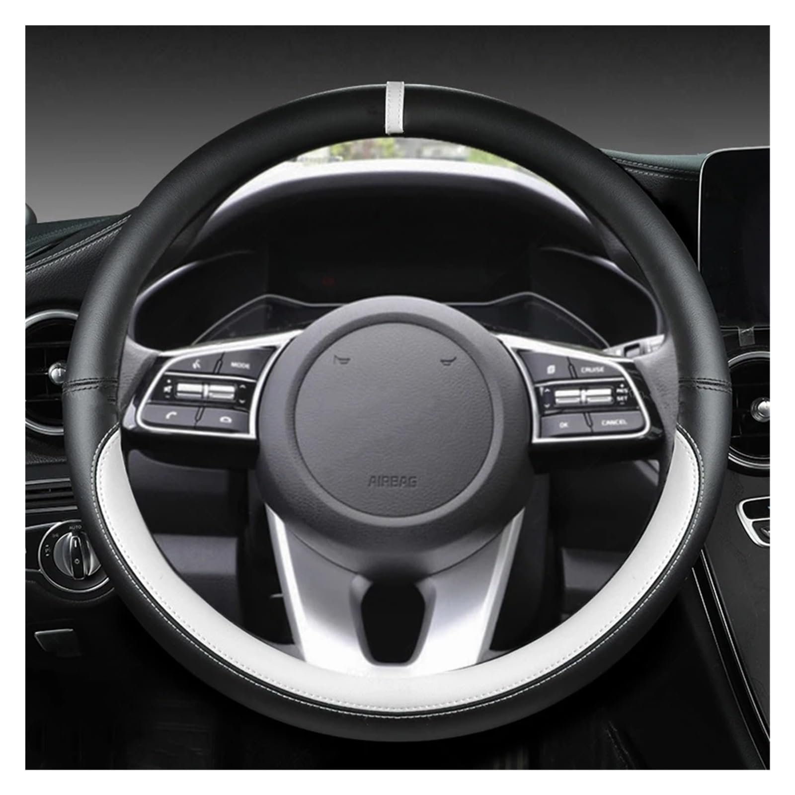 Lenkradbezug Für Kia Für Ceed Für Sorento Für Cerato K2 K3 K4 K5 KX3 KX5 2022 Autolenkradabdeckung 38cm 15" Leder Auto Lenkradhülle(White O Shape) von DZSYINGCHUSM