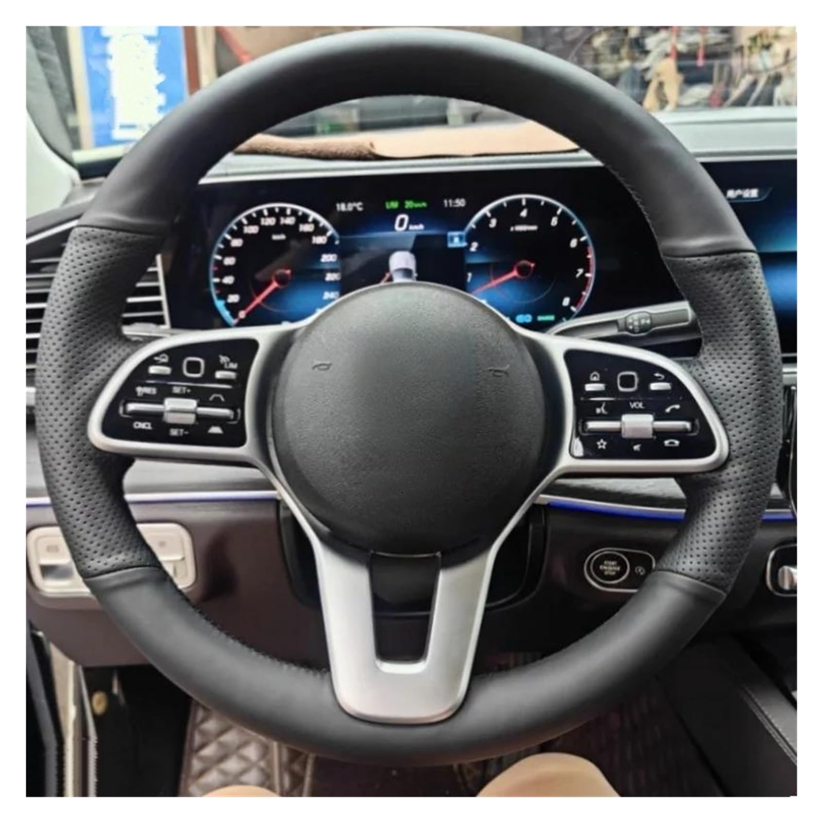 Lenkradbezug Für Mercedes Für Benz A-Klasse W177 B-Klasse W247 C-Klasse DIY Auto Lenkradbezug Mikrofaser Leder Belüftung Autozubehör Auto Lenkradhülle(Schwarzer Faden) von DZSYINGCHUSM