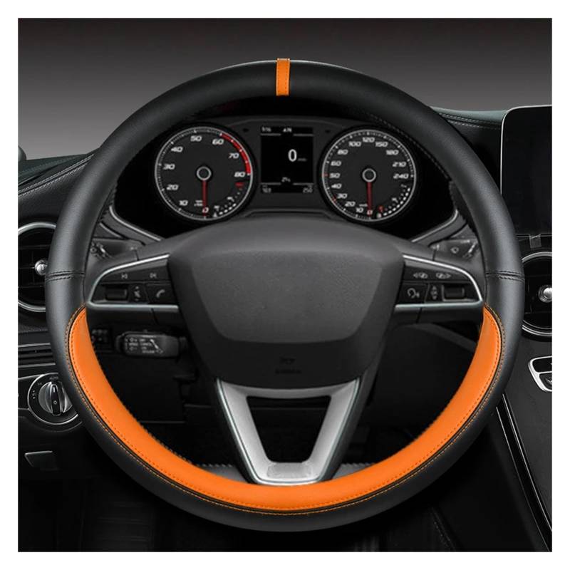 Lenkradbezug Für Seat Für MII Für Leon Für Arosa Für Exeo ST Für FR Mikrofaser-Leder-Autolenkradbezug, rutschfest, 38 cm Auto Lenkradhülle(Orage O Shape) von DZSYINGCHUSM