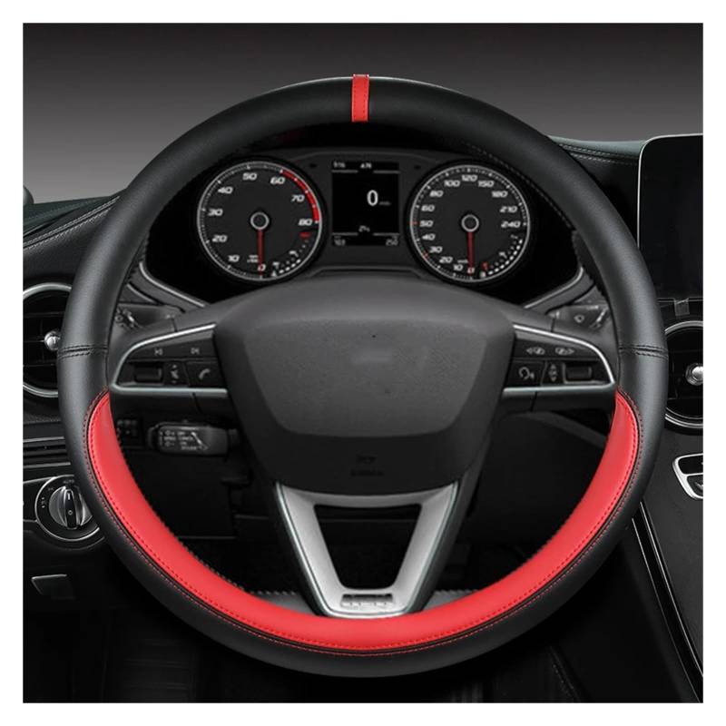 Lenkradbezug Für Seat Für MII Für Leon Für Arosa Für Exeo ST Für FR Mikrofaser-Leder-Autolenkradbezug, rutschfest, 38 cm Auto Lenkradhülle(RED O Shape) von DZSYINGCHUSM