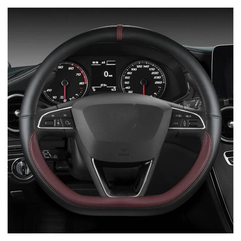 Lenkradbezug Für Seat Für MII Für Leon Für Arosa Für Exeo ST Für FR Mikrofaser-Leder-Autolenkradbezug, rutschfest, 38 cm Auto Lenkradhülle(Wine RED D Shape) von DZSYINGCHUSM