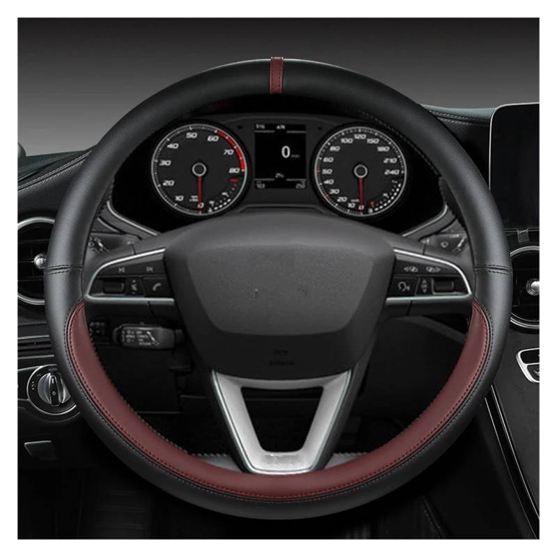 Lenkradbezug Für Seat Für MII Für Leon Für Arosa Für Exeo ST Für FR Mikrofaser-Leder-Autolenkradbezug, rutschfest, 38 cm Auto Lenkradhülle(Wine RED O Shape) von DZSYINGCHUSM
