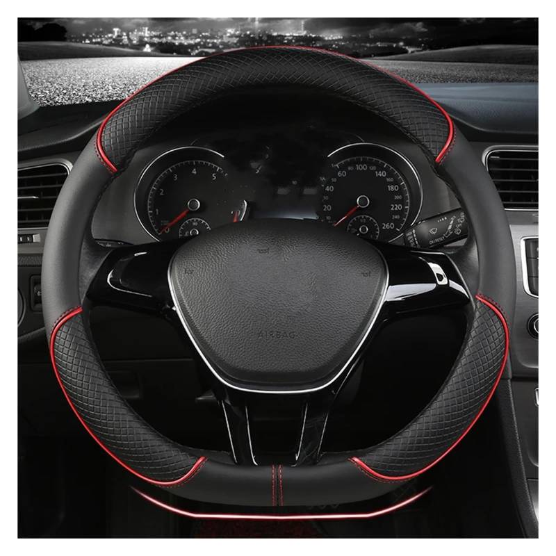 Lenkradbezug Für VW Für Golf Für Polo Für Teramont Für Atlas Für T-ROC Für T-Cross Auto Lenkradbezug 38cm PU Leder Auto Lenkradhülle(Red D) von DZSYINGCHUSM