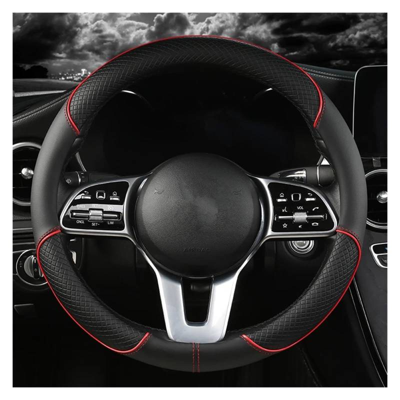 Lenkradbezug Für VW Für Golf Für Polo Für Teramont Für Atlas Für T-ROC Für T-Cross Auto Lenkradbezug 38cm PU Leder Auto Lenkradhülle(Red O) von DZSYINGCHUSM