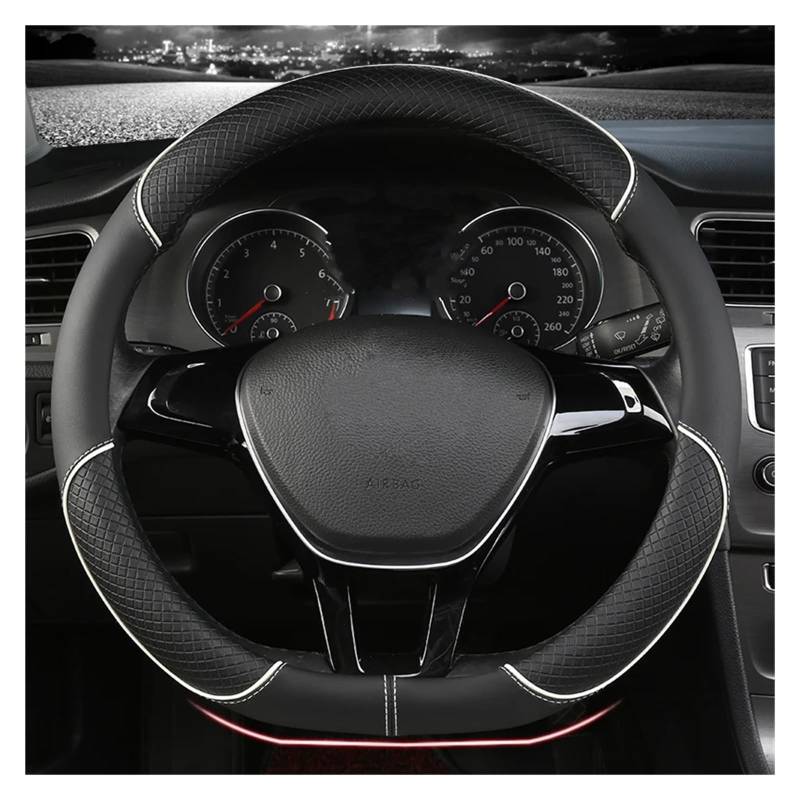 Lenkradbezug Für VW Für Golf Für Polo Für Teramont Für Atlas Für T-ROC Für T-Cross Auto Lenkradbezug 38cm PU Leder Auto Lenkradhülle(White D) von DZSYINGCHUSM