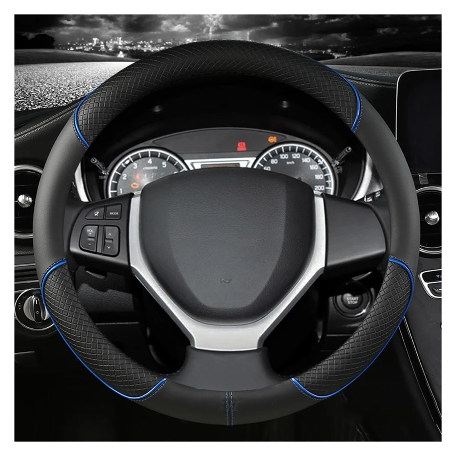 Lenkradbezug PU-Leder-Autolenkradabdeckung 38 cm Für Suzuki Für Celerio 2015-2019 Für SX4 Für S-Cross 2013-2019 Auto Lenkradhülle(Blau) von DZSYINGCHUSM