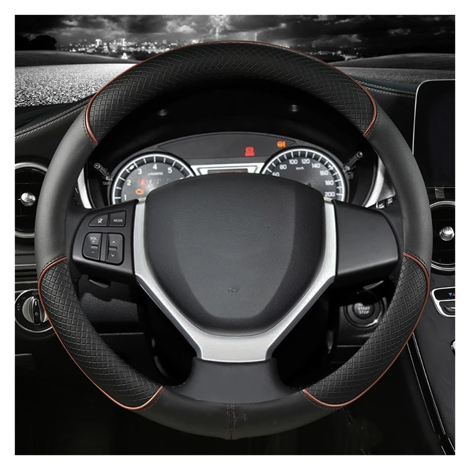 Lenkradbezug PU-Leder-Autolenkradabdeckung 38 cm Für Suzuki Für Celerio 2015-2019 Für SX4 Für S-Cross 2013-2019 Auto Lenkradhülle(Kaffee) von DZSYINGCHUSM