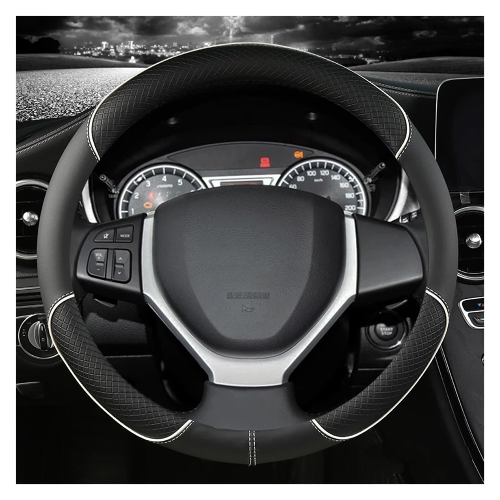 Lenkradbezug PU-Leder-Autolenkradabdeckung 38 cm Für Suzuki Für Celerio 2015-2019 Für SX4 Für S-Cross 2013-2019 Auto Lenkradhülle(Weiss) von DZSYINGCHUSM