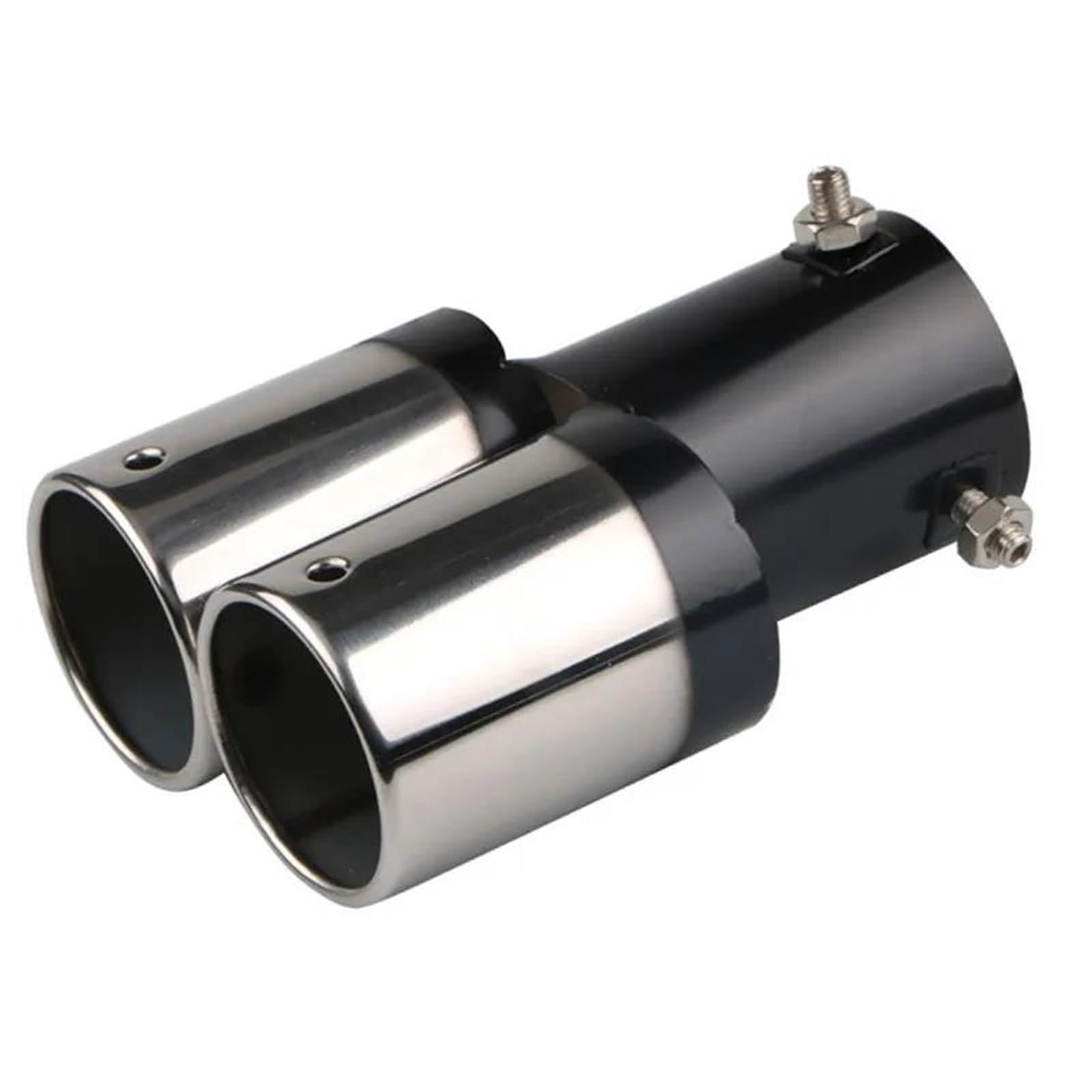 Auspuffblenden Auto Universal Doppel Outlet Auto Schalldämpfer Spitze Schwarz Gerade Gebogen Auspuff Endschalldämpfer Auto Innen Teile Tuning Auto Auspuffblende(Silver doblstraight) von DZSYOHFS