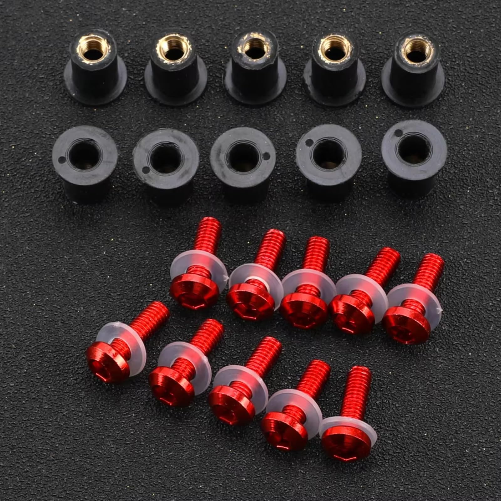 DZWDY Motorrad Schraube Kompatibel Mit Für Ninja Für GPZ900R Für Z900 Für ZX-10RR Für ZX-12R 5 Mm 10-teiliges Motorrad-Windschutzscheibenschrauben-Schraubenmutter-Befestigungssatz(Red) von DZWDY