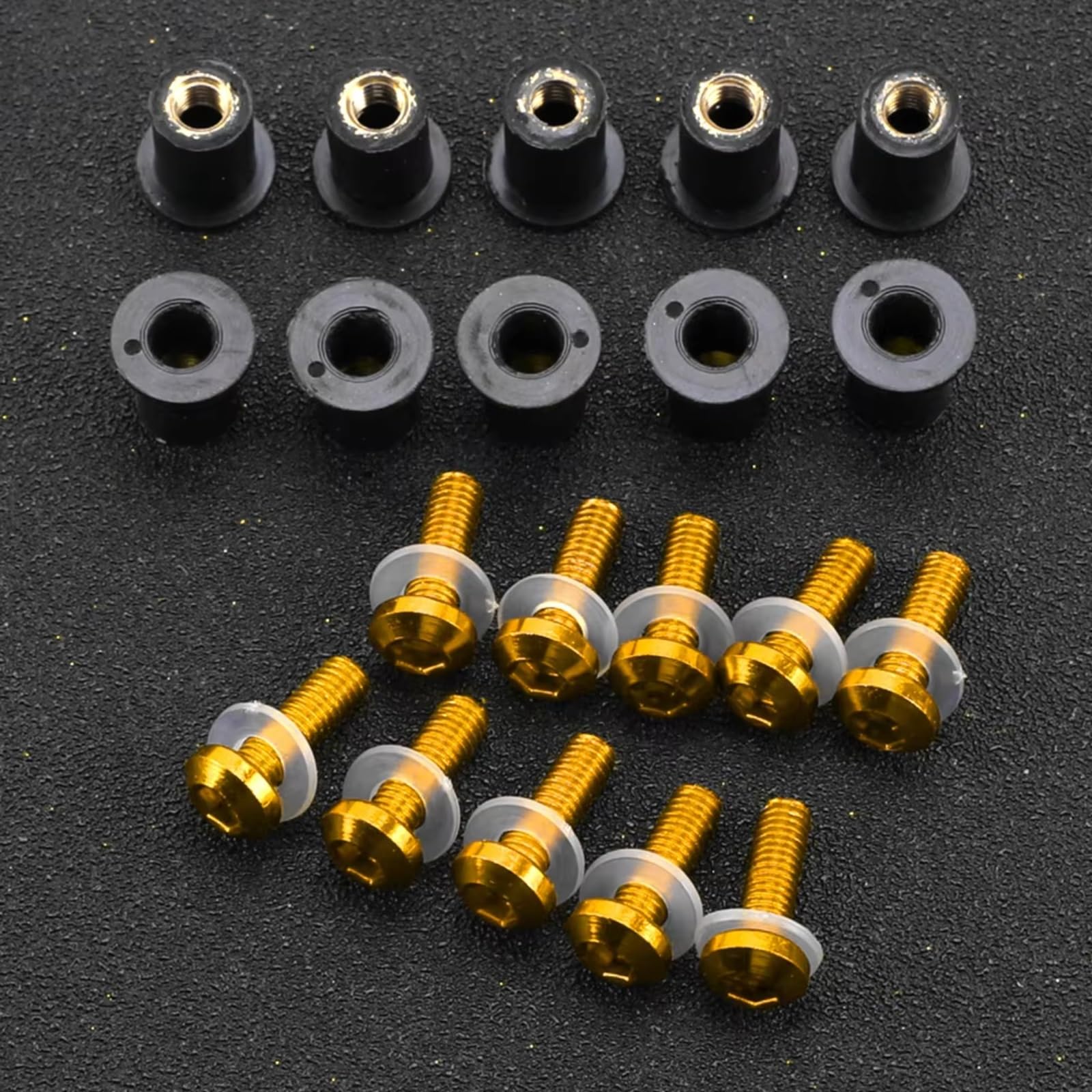 DZWDY Motorrad Schraube Kompatibel Mit Für Ninja Für GPZ900R Für Z900 Für ZX-10RR Für ZX-12R 5 Mm 10-teiliges Motorrad-Windschutzscheibenschrauben-Schraubenmutter-Befestigungssatz(Yellow) von DZWDY