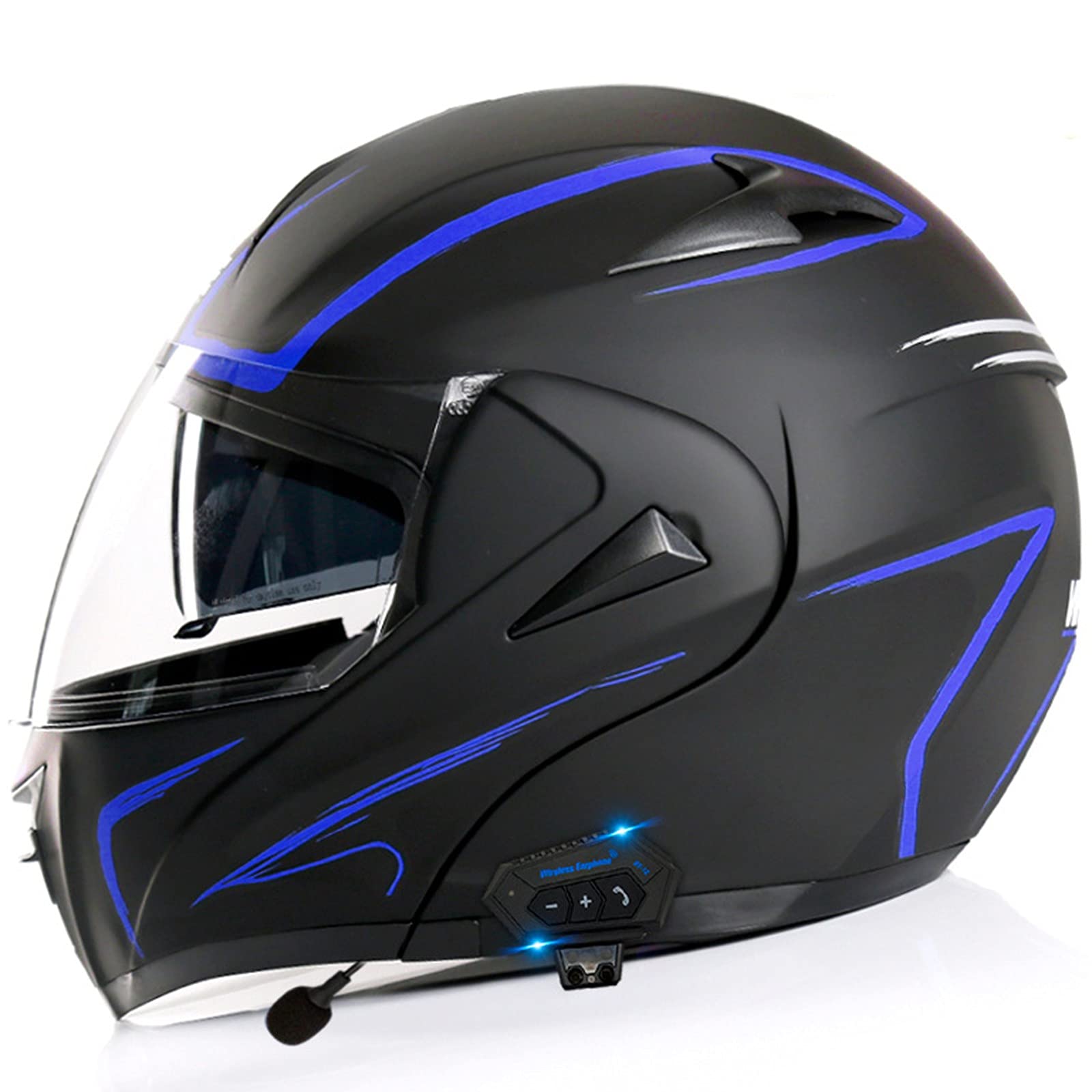 Integralhelm Motorradhelm Modular Bluetooth Helm Erwachsene Sturzhelm Mopedhelm ECE/DOT Genehmigt mit Antibeschlag kratzfestes Doppel Visier Lüftungssystem für Herren Und Damen C,L von DaMuZ