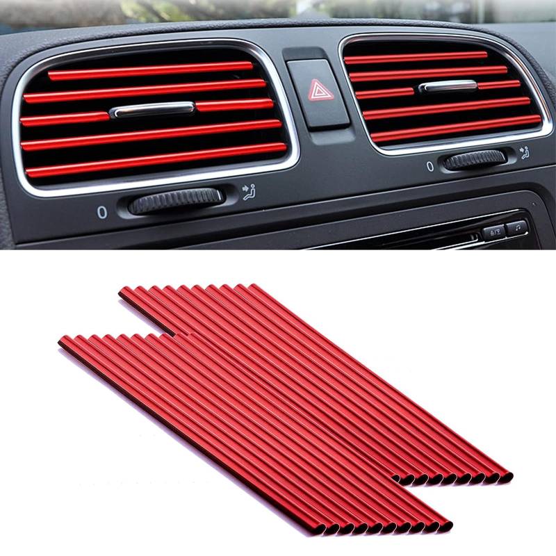 Auto Lüftungsschlitz Dekoration 20 Stück 20cm PVC Klimaanlage Luftauslass Zierleiste Leiste Decor Zubehör DIY Auto Zubehör Innenraum U Chrom Form Leisten für Lüftungsschlitze(Rot) von DabbOo