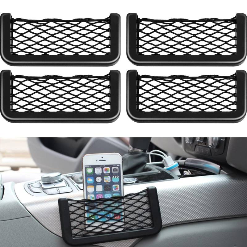 Auto Netztasche 4 Stück Kofferraum Auto Aufbewahrungsnetz für Elastische Netztaschen Multifunktionales Universelles Netztasche Selbstklebend Autositz Aufbewahrungsnetz(20 * 8cm) von DabbOo