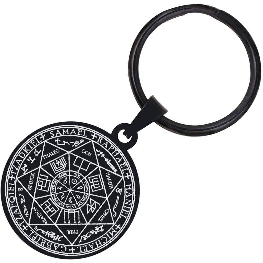 Dacai Die Siegel der sieben Erzengel Schutzamulett Salomon Kabbala Edelstahl Schlüsselanhänger poliert Schlüsselanhänger, Schwarz, Medium von Dacai
