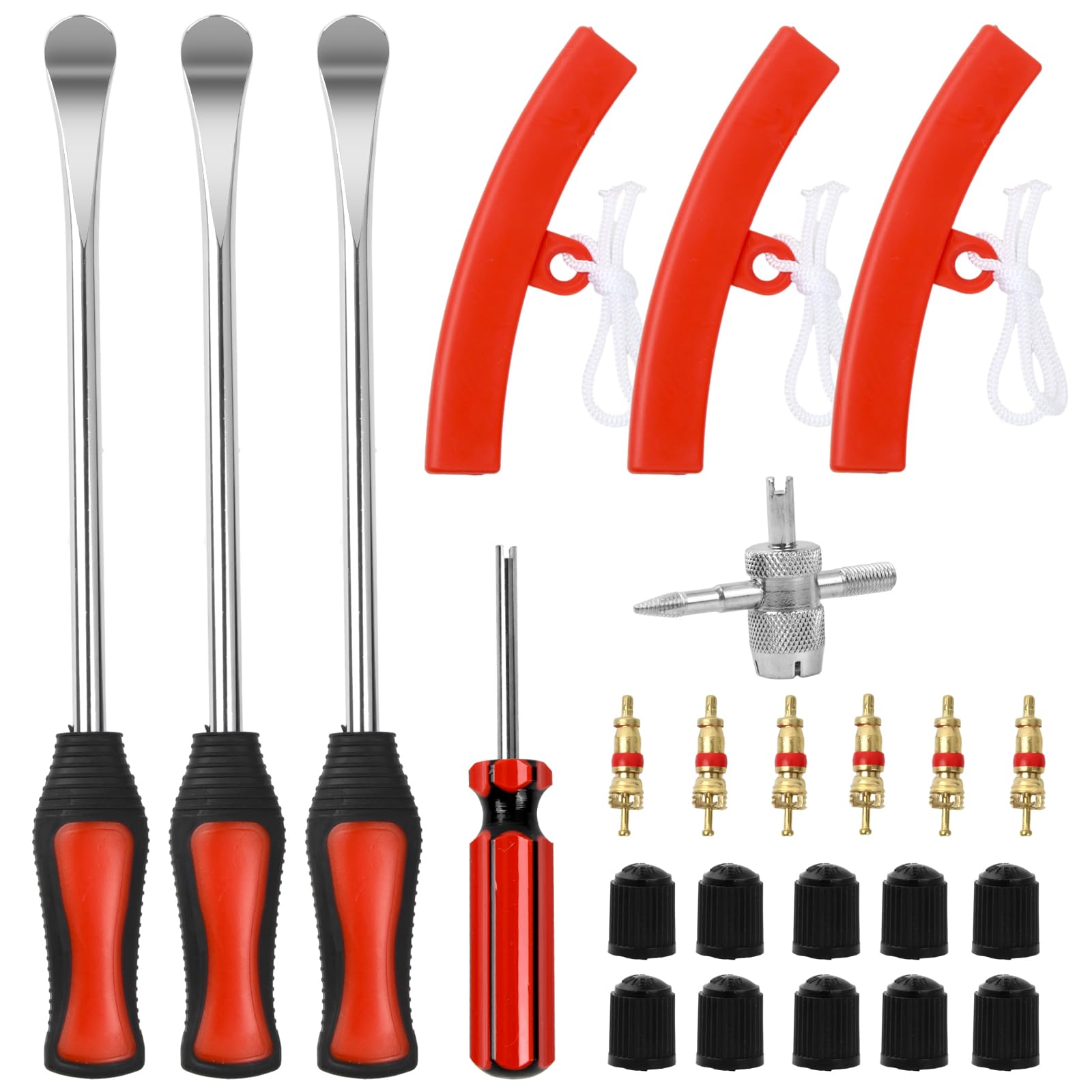 Reifenheber Reifen Montiereisen, 3pcs Reifenheber Montierhebel Werkzeug 295mm, Fahrrad Reifenheber Set 24 Anzüge mit 3pcs Rad Felge Protektoren, Tire Spoons Lever Reifenwechsel Tool Kit (Kupfer) von Daelesr