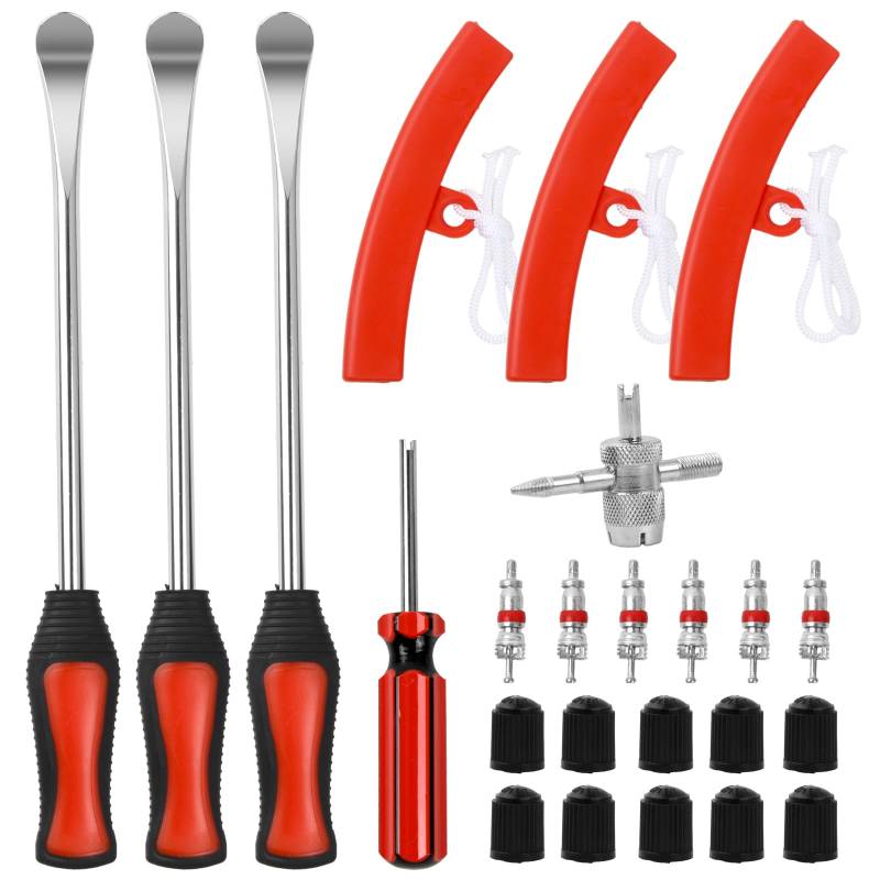 Reifenheber Reifen Montiereisen, 3pcs Reifenheber Montierhebel Werkzeug 295mm, Fahrrad Reifenheber Set 24 Anzüge mit 3pcs Rad Felge Protektoren, Tire Spoons Lever Reifenwechsel Tool Kit (Silber) von Daelesr