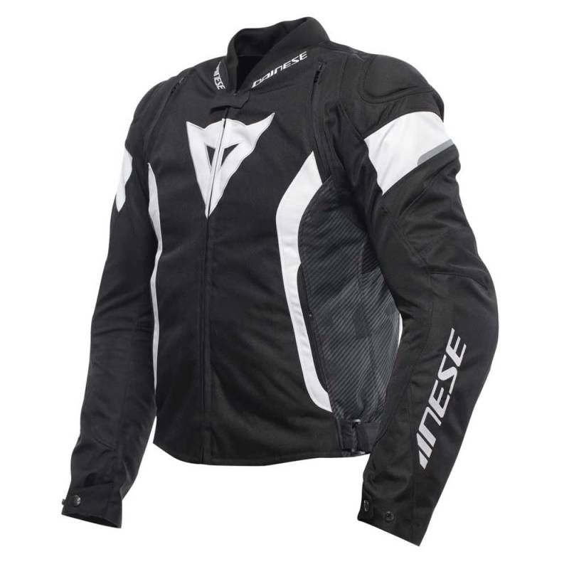 Dainese - Avro 5 Tex Jacket, Stoff-Motorradjacke mit Schulterprotektoren, Mann, Schwarz/Weiß/Schwarz, 46 von Dainese
