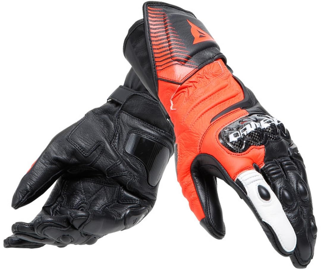 Dainese - Carbon 4 Long Gloves, Lange Sport-Motorradhandschuhe aus Leder, Knöchelschoner aus Carbon, Mann, Schwarz/Fluo-Rot/Weiß, M Dainese - Carbon 4 Long Gloves, Lange Sport-Motorradhandschuhe aus Leder, Knöchelschoner aus Carbon, Mann, Schwarz/Fluo-Rot/Weiß, M von Dainese