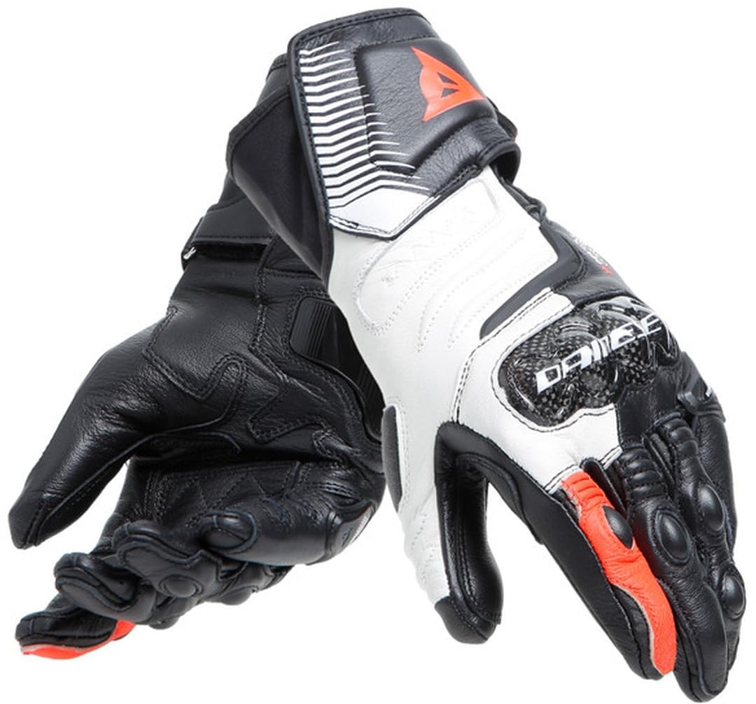 Dainese - Carbon 4 Long Lady Gloves, Lange Sport-Motorradhandschuhe aus Schafsleder mit Knöchelschützern aus Carbon, Frau, Schwarz/Weiß/Fluo-Rot, L Dainese - Carbon 4 Long Lady Gloves, Lange Sport-Motorradhandschuhe aus Schafsleder mit Knöchelschützern aus Carbon, Frau, Schwarz/Weiß/Fluo-Rot, L von Dainese