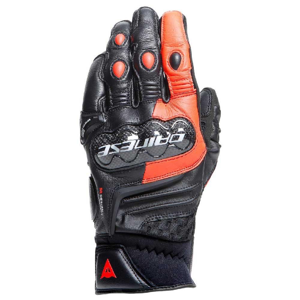 Dainese - Carbon 4 Short Gloves, Kurze Motorradhandschuhe aus Leder, mit Knöchelprotektoren aus Carbon, Mann, Schwarz/Fluo-Rot, XL von Dainese