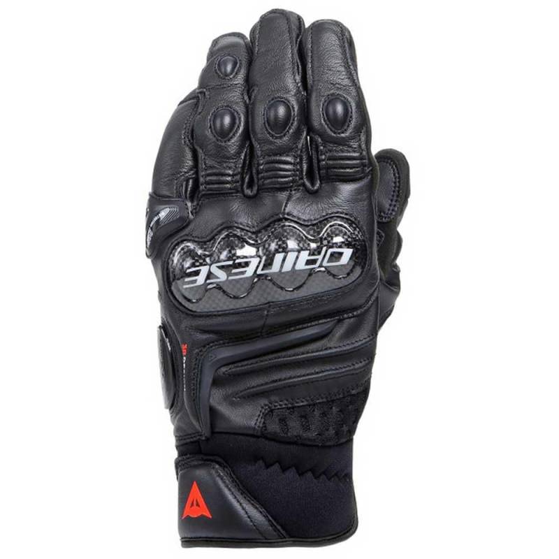 Dainese - Carbon 4 Short Gloves, Kurze Motorradhandschuhe aus Leder, mit Knöchelprotektoren aus Carbon, Mann, Schwarz/Schwarz, S von Dainese