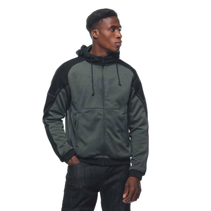 Dainese - Daemon X Safety Hoodie Full Zip, Motorrad Fleecejacke, Mesh Gewebe, Schulter Und Ellbogenprotektoren, Herren Motorradjacke, Grün/Schwarz, 50 von Dainese